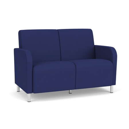 Lesro Siena Lounge Reception 2 Seat Tandem Seating No Center Arm, Brushed Steel, OH Cobalt Upholstery SN2101